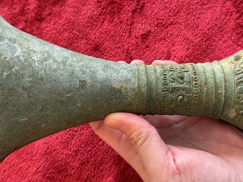 A Chinese archaic bronze ritual wine vessel, 'gu 觚', Shang