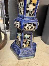 A Chinese or Vietnamese polychrome-glaze pottery jardini&egrave;re and stand, 19th C.