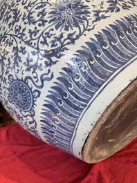 A massive Chinese blue and white 'Bajixiang' fish bowl, Qianlong