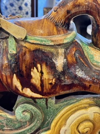 A massive Chinese sancai-glazed roof tile in shape of a horse rider, Ming