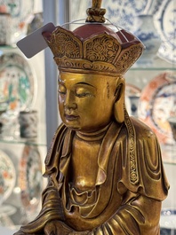 A Vietnamese gilt-red-lacquered wooden sculpture of Bodhisattva, 19/20th C.