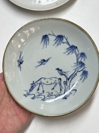 Four Chinese blue and white wares for the Vietnamese market, chơi ngọc 玩玉 and Jiaqing mark, 19th C.