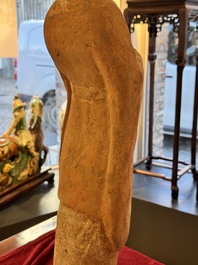 A large Chinese painted pottery figure of a civil official, Tang