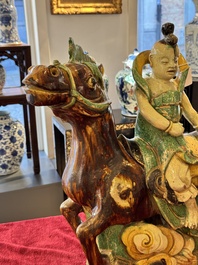 A massive Chinese sancai-glazed roof tile in shape of a horse rider, Ming