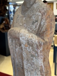 A large Chinese painted pottery figure of a civil official, Tang