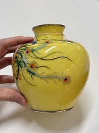 A Japanese yellow-ground cloisonn&eacute; 'phoenix' vase, Meiji/Taisho, 19/20th C.