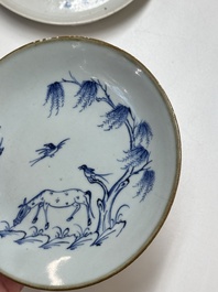 Four Chinese blue and white wares for the Vietnamese market, chơi ngọc 玩玉 and Jiaqing mark, 19th C.