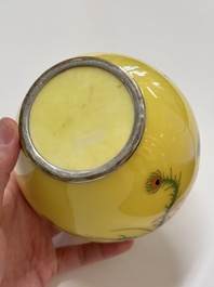 A Japanese yellow-ground cloisonn&eacute; 'phoenix' vase, Meiji/Taisho, 19/20th C.