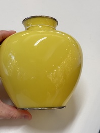 A Japanese yellow-ground cloisonn&eacute; 'phoenix' vase, Meiji/Taisho, 19/20th C.