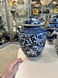 Three Japanese Arita blue and white vases and covers, Edo, 17th C.