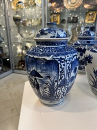 Three Japanese Arita blue and white vases and covers, Edo, 17th C.