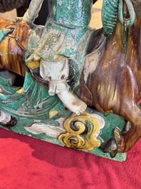 A massive Chinese sancai-glazed roof tile in shape of a horse rider, Ming