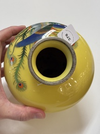 A Japanese yellow-ground cloisonn&eacute; 'phoenix' vase, Meiji/Taisho, 19/20th C.