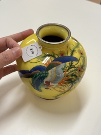 A Japanese yellow-ground cloisonn&eacute; 'phoenix' vase, Meiji/Taisho, 19/20th C.