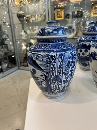 Three Japanese Arita blue and white vases and covers, Edo, 17th C.