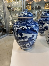 Three Japanese Arita blue and white vases and covers, Edo, 17th C.