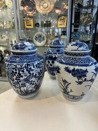Three Japanese Arita blue and white vases and covers, Edo, 17th C.