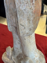 A large Chinese painted pottery figure of a civil official, Tang