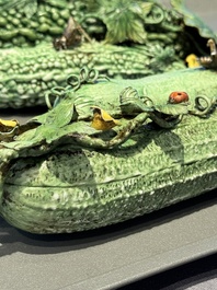 Two Chinese polychrome groups of cucumbers and bitter melons with insects, 19/20th C.