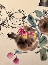 Wang Xuetao 王雪濤 (1903-1982): 'Ritual vessels and flowers', ink and colour on paper