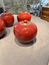 Four Chinese flamb&eacute;-glazed jars and covers, 19th C.