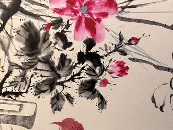 Wang Xuetao 王雪濤 (1903-1982): 'Ritual vessels and flowers', ink and colour on paper
