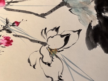 Wang Xuetao 王雪濤 (1903-1982): 'Ritual vessels and flowers', ink and colour on paper
