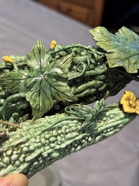 Two Chinese polychrome groups of cucumbers and bitter melons with insects, 19/20th C.
