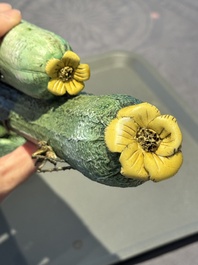 Two Chinese polychrome groups of cucumbers and bitter melons with insects, 19/20th C.