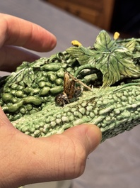 Two Chinese polychrome groups of cucumbers and bitter melons with insects, 19/20th C.