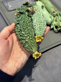 Two Chinese polychrome groups of cucumbers and bitter melons with insects, 19/20th C.