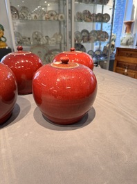 Four Chinese flamb&eacute;-glazed jars and covers, 19th C.