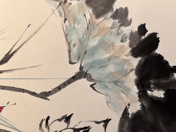 Wang Xuetao 王雪濤 (1903-1982): 'Ritual vessels and flowers', ink and colour on paper