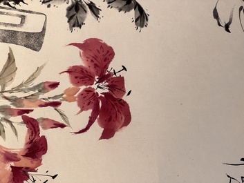 Wang Xuetao 王雪濤 (1903-1982): 'Ritual vessels and flowers', ink and colour on paper