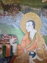A Tibetan thangka with a seated Luohan, 18/19th C.