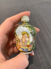 A collection of ten Chinese Canton enamel and porcelain snuff bottles, Qianlong mark, 19/20th C.