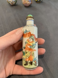 A collection of ten Chinese Canton enamel and porcelain snuff bottles, Qianlong mark, 19/20th C.