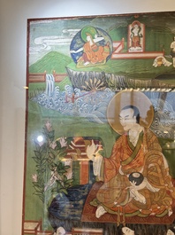 A Tibetan thangka with a seated Luohan, 18/19th C.