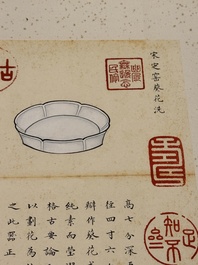 Chinese school: 'Album of Qing dynasty imperial porcelain', Qianlong seal mark, ink and colour on silk, 19/20th C.