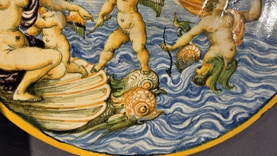A large Italian maiolica 'Triumph of Galatea' dish, Fontana workshop, Urbino, ca. 1560-1570
