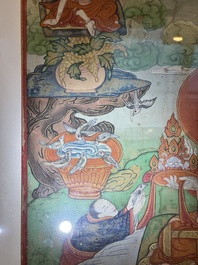 A Tibetan thangka with a seated Luohan, 18/19th C.