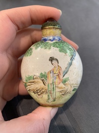 A collection of ten Chinese Canton enamel and porcelain snuff bottles, Qianlong mark, 19/20th C.