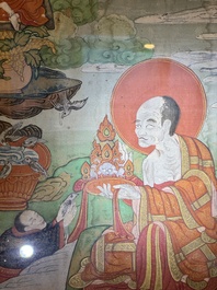A Tibetan thangka with a seated Luohan, 18/19th C.