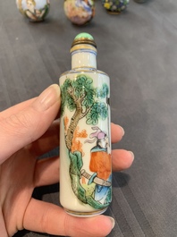 A collection of ten Chinese Canton enamel and porcelain snuff bottles, Qianlong mark, 19/20th C.