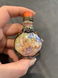 A collection of ten Chinese Canton enamel and porcelain snuff bottles, Qianlong mark, 19/20th C.