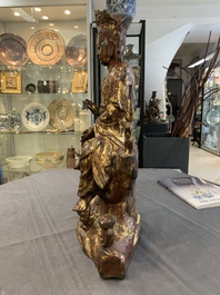 Two Chinese gilt-lacquered bronze sculptures of Bodhisattva, 20th C.