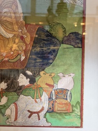 A Tibetan thangka with a seated Luohan, 18/19th C.
