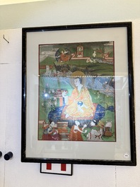 A Tibetan thangka with a seated Luohan, 18/19th C.