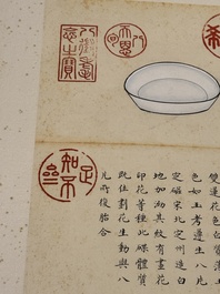 Chinese school: 'Album of Qing dynasty imperial porcelain', Qianlong seal mark, ink and colour on silk, 19/20th C.