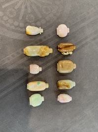 A large collection of 60 Chinese jadeite snuff bottles, 20th C.